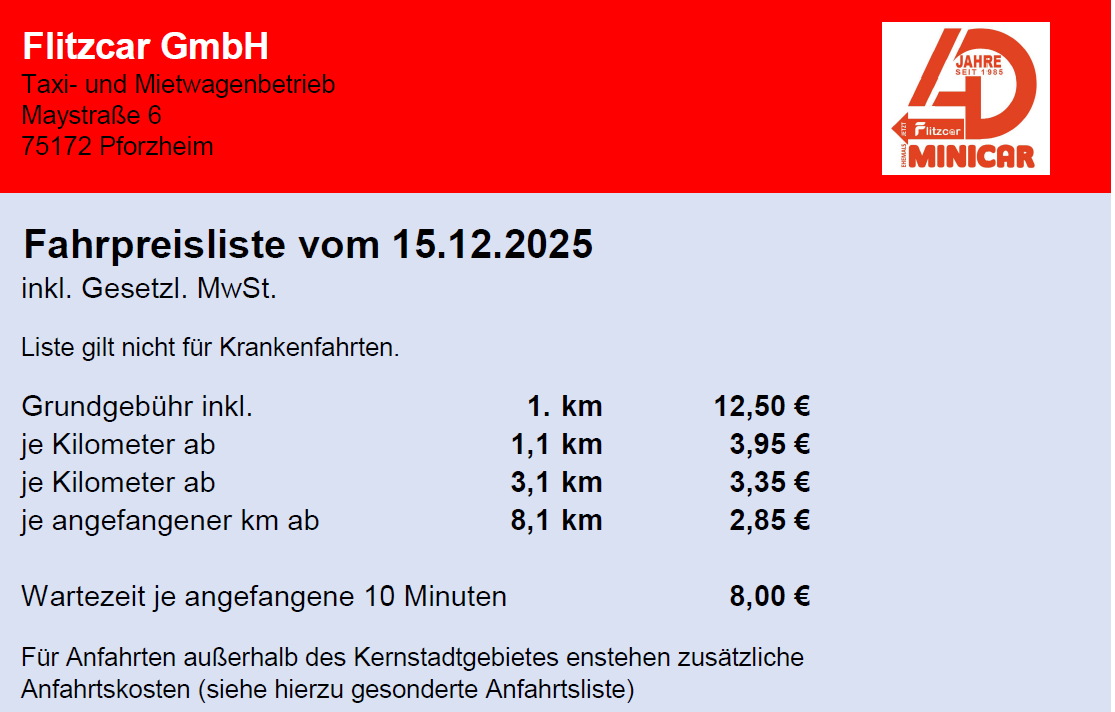 Unsere Preise ab Dezember 2025. 